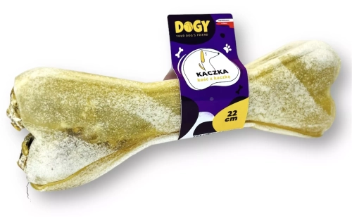 Duża, 22-centymetrowa kość dla psa z kaczką i jabłkiem od Dogy. Wysoka jakość produktu. Dla dużych psów. Naturalne składniki. Naturalny gryzak dla psa.